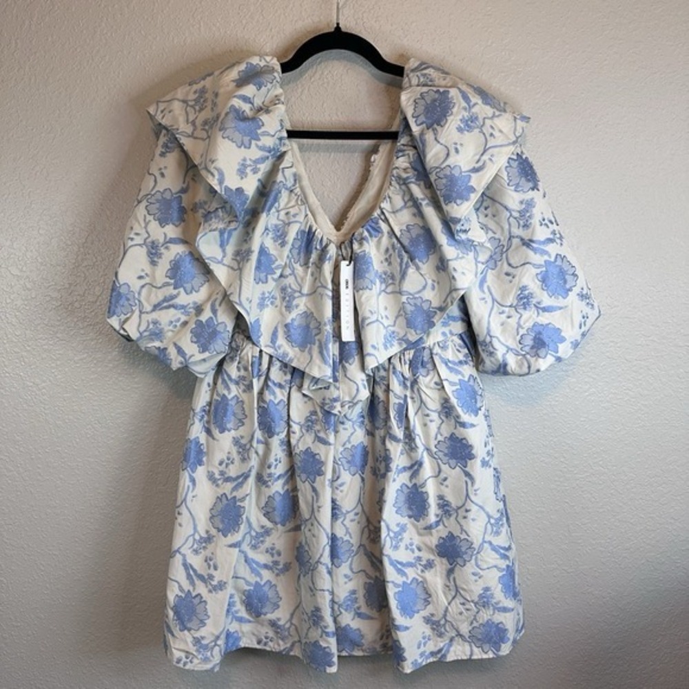 NWT ASOS edition Dress Mini‎ Floral Blue White 2 Formal Cocktail Ruffle Smocked